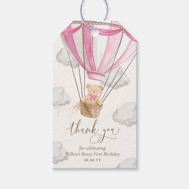 Pink Teddy Bear Vielen Dank, dass Sie am ersten Ge Geschenkanhänger (Vorderseite)