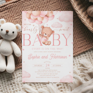 Pink Teddy Bear wir können frühes Abwarten Baby Du Einladung