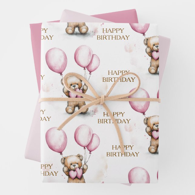 Pink Teddy Bear Wrapping Paper Geschenkpapier Set (Beispiel)