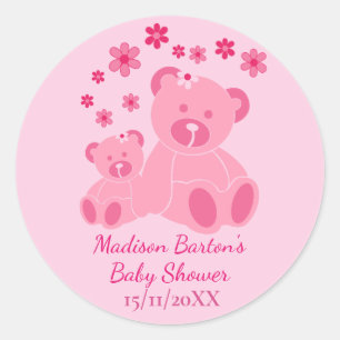 Pink Teddy Bears Niedlich Girl Baby Dusche Runder Aufkleber