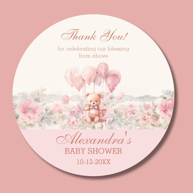 Pink Teddy Girl Christian Baby Shower Thank You Runder Aufkleber (Von Creator hochgeladen)