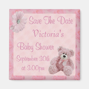 Pink Teddy Save the Date Girl Baby Dusche Magnet