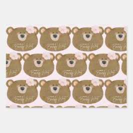 Pink Teddy wir können frühzeitig abwarten Mädchen  Geschenkpapier Set