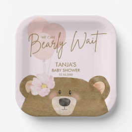 Pink Teddy wir können frühzeitig abwarten Mädchen  Pappteller