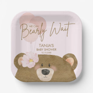 Pink Teddy wir können frühzeitig abwarten Mädchen  Pappteller