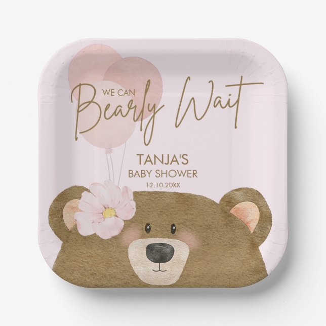 Pink Teddy wir können frühzeitig abwarten Mädchen  Pappteller (Vorderseite)