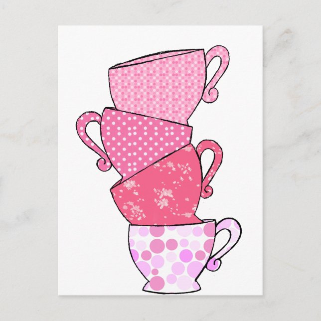 Pink Tee Cup Stack Postkarte (Vorderseite)