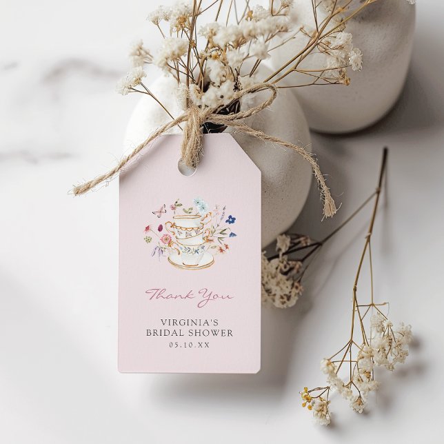 Pink Tee-Party-Geschenk-Tag Geschenkanhänger (Pink Floral Tea Party Gift Tag by Painted Paperie
)