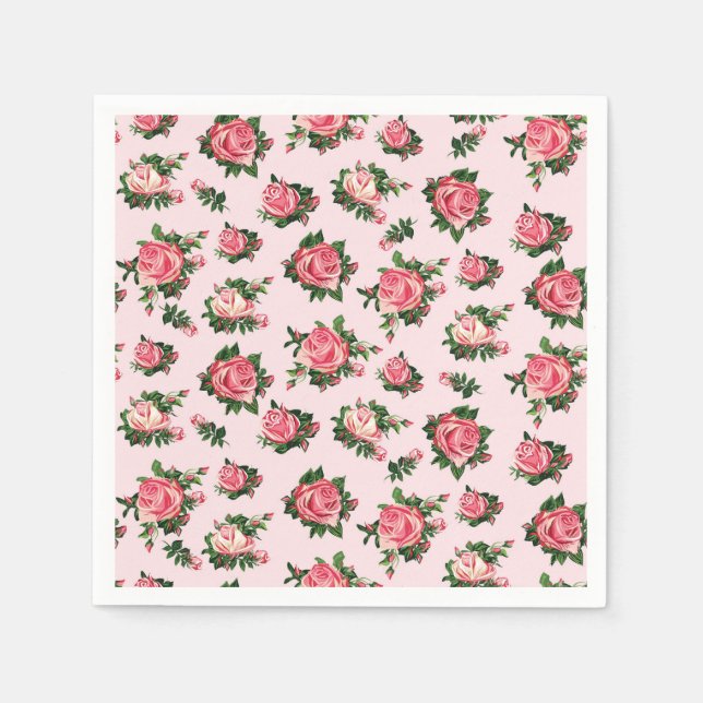 Pink Tee Rose Papier Napkins Serviette (Vorderseite)