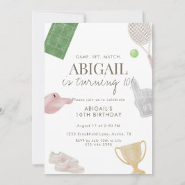 Pink Tennis 10th Birthday Party for Girls Preppy  Einladung