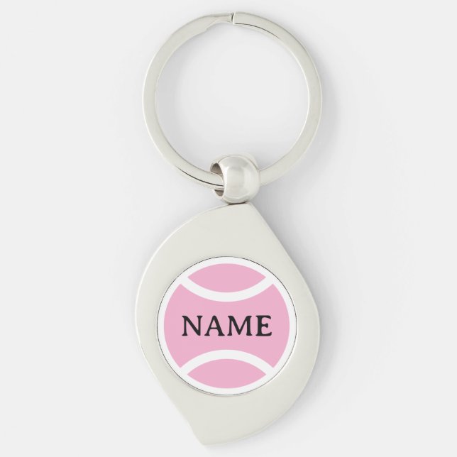 Pink tennis ball logo keychain with custom name schlüsselanhänger (Vorderseite)