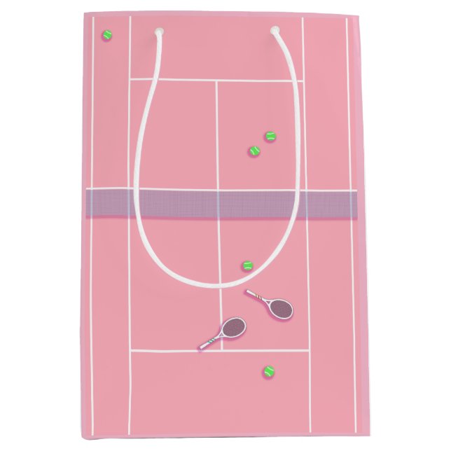 Pink Tennis Court Preppy Modern Tennis Player Mittlere Geschenktüte (Vorderseite)