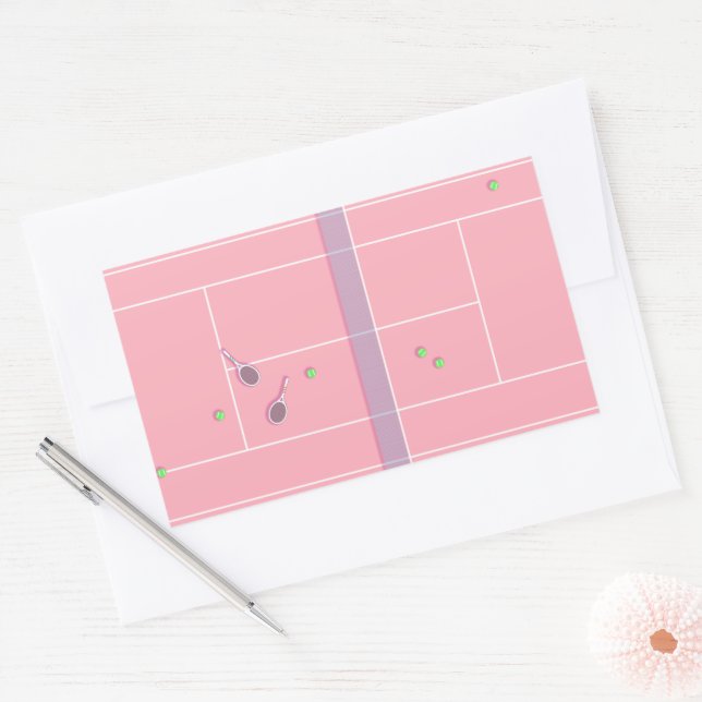 Pink Tennis Court Preppy Modern Tennis Player Rechteckiger Aufkleber (Umschlag)