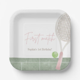 Pink Tennis First Birthday Girl Preppy Classic  Pappteller