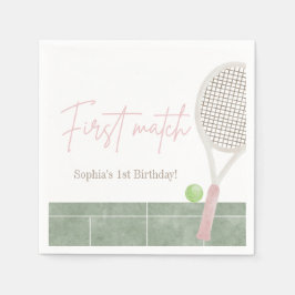 Pink Tennis First Birthday Girl Preppy Classic  Serviette
