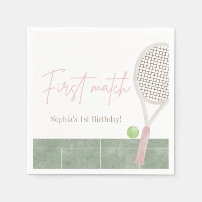 Pink Tennis First Birthday Girl Preppy Classic  Serviette (Vorderseite)