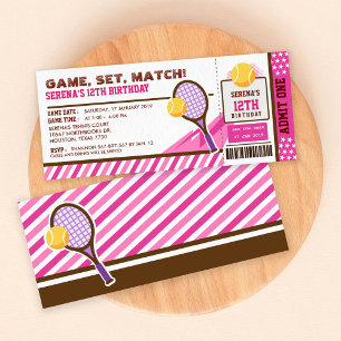 Pink Tennis Ticket Pass Geburtstagsparty Einladung
