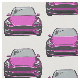 Pink Tesla Modell Y Handgezeichnete Skizzeria Stoff