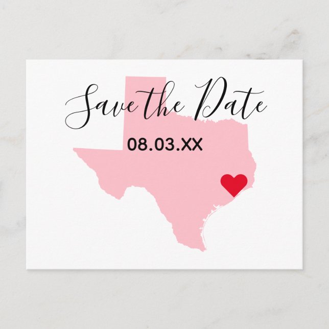 Pink Texas Red Heart Save the Date Ankündigungspostkarte (Vorderseite)