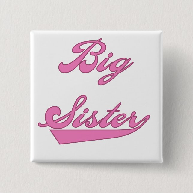 Pink Text Big Sister Tshirts und Geschenke Button (Vorderseite)