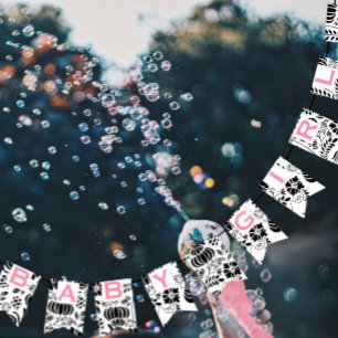 Pink Text Black & White Floral Muster Baby Girl Wimpelkette