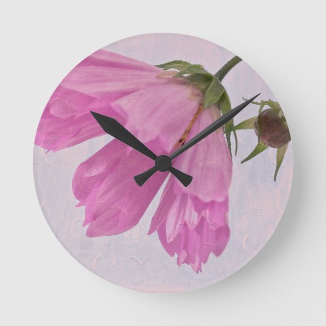 Pink Textured Cosmo Blume Runde Wanduhr (Vorderseite)