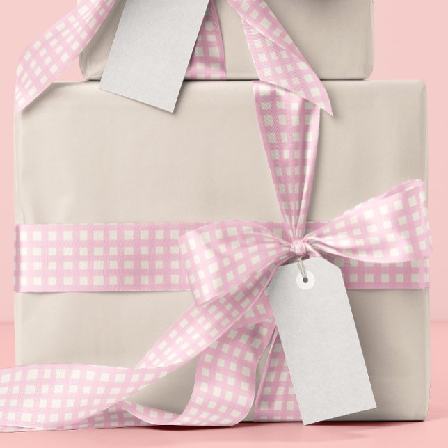 Pink Textured Gingham Satinband (pink and white gingham patterned ribbon)