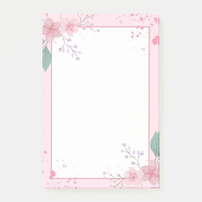 Pink Themed Floral Notepad Post-it Klebezettel (Vorderseite)