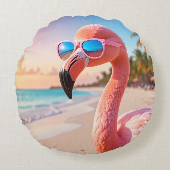 PINK THINKER Flamingo Pink Rundes Kissen (Vorderseite)