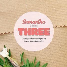 Pink Third Birthday Girl Party Runder Aufkleber