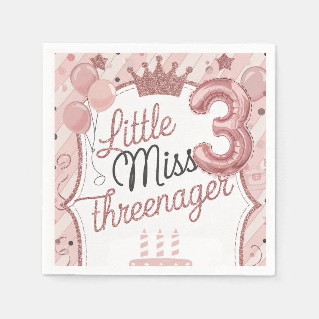 Pink Threenager Geburtstagsparty Napkins Serviette (Vorderseite)