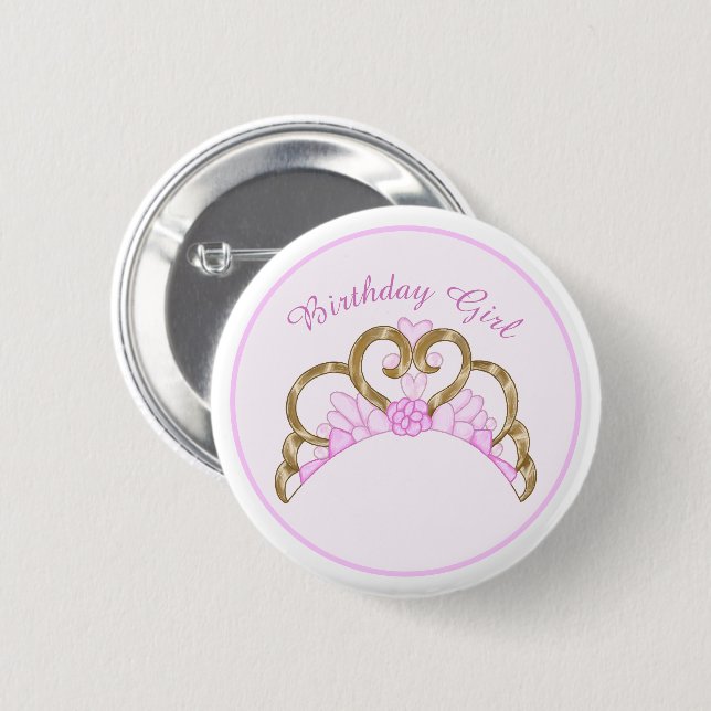 Pink Tiara Birthday Girl Button (Vorne & Hinten)