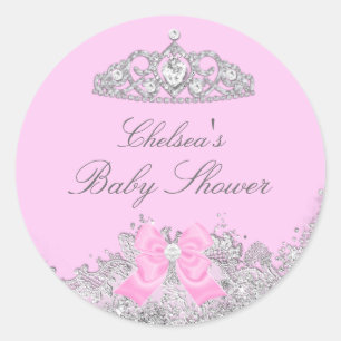 Pink Tiara & Bow Babyduschklemme Runder Aufkleber