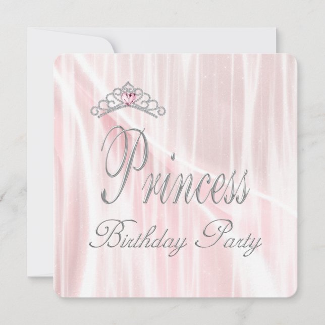 Pink Tiara Girls Princess Birthday Party Einladung (Vorderseite)