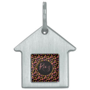 Pink-Tiermuster Schwarzer Name Pet-ID-Markierung Tiermarke