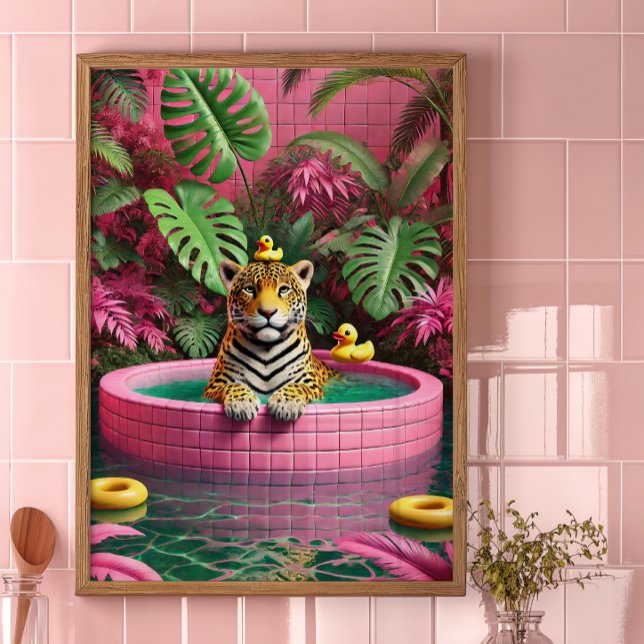 Pink Tiger Pool Poster Maximalistischer Dschungel  (Von Creator hochgeladen)