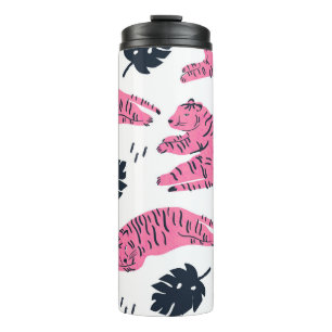 Pink Tiger Tropical: Vintage Handgezeichnet. Thermosbecher