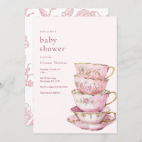 Pink Time for Tea Baby Shower Einladung