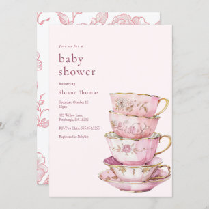 Pink Time for Tea Baby Shower Einladung