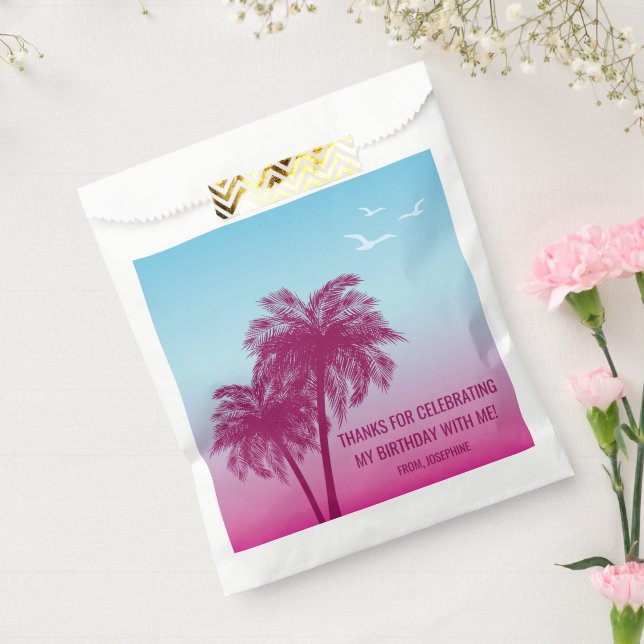 Pink To Blue Sky And Palm Trees Birthday Thank You Geschenktütchen (Versiegelt)