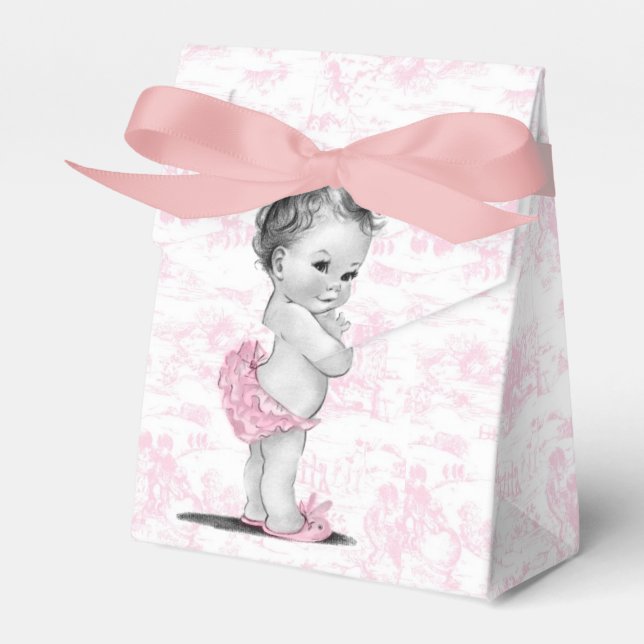 Pink Toile Baby Dusche Fevor Boxen Geschenkschachtel (Vorderseite)