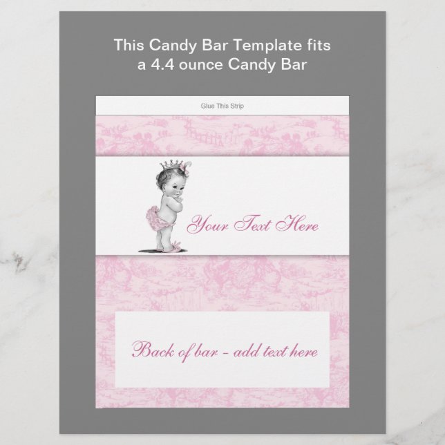 Pink Toile Baby Showküche Bar Wrapper Flyer (Vorne)