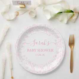 Pink Toile Bear Baby Shower Girl Pappteller