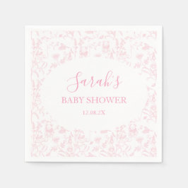 Pink Toile Bear Baby Shower Girl Serviette