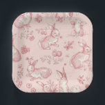 Pink Toile Bunny Party Plates Pappteller<br><div class="desc">Sweet Pink Toile Bunny party plates perfect for a little girl's party or Easter.</div>