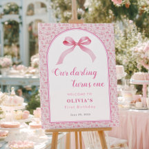 Pink Toile Coquette Bow 1. Geburtstagskarte