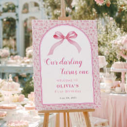 Pink Toile Coquette Bow 1. Geburtstagskarte