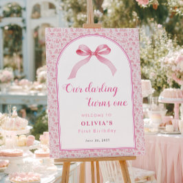 Pink Toile Coquette Bow 1. Geburtstagskarte