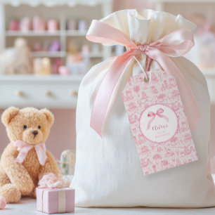 Pink Toile Coquette Bow 1. Geburtstagskarte Geschenkanhänger