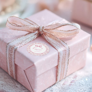 Pink Toile Coquette Bow 1. Geburtstagskarte Runder Aufkleber
